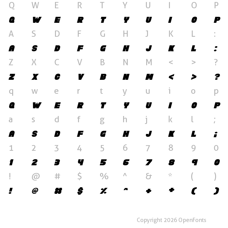 Character Map of Chunky Funks Italic