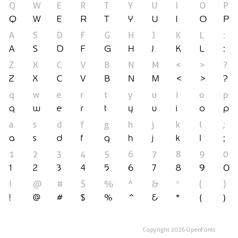 Character Map of Churchward Lorina Regular