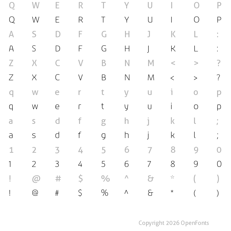 Character Map of Chypre Ext Thin