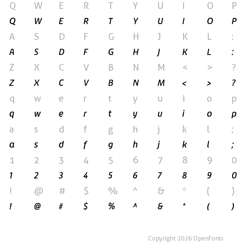 Character Map of Chypre Norm Demi Italic