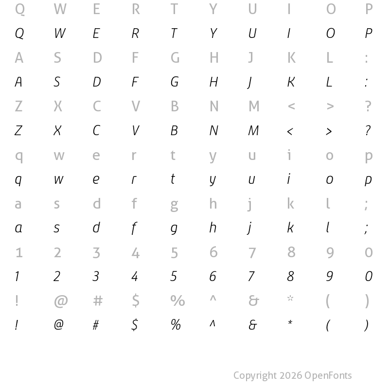 Character Map of Chypre Norm Light Italic