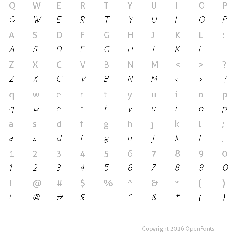 Character Map of Cicle Fina Italic