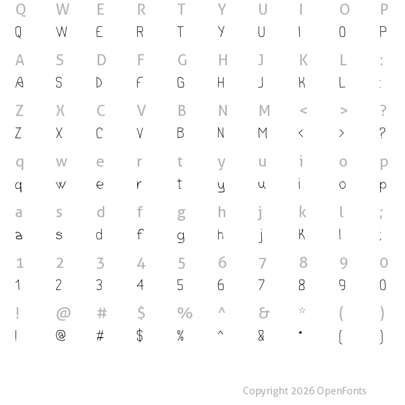 Character Map of Cinematheque Book Regular