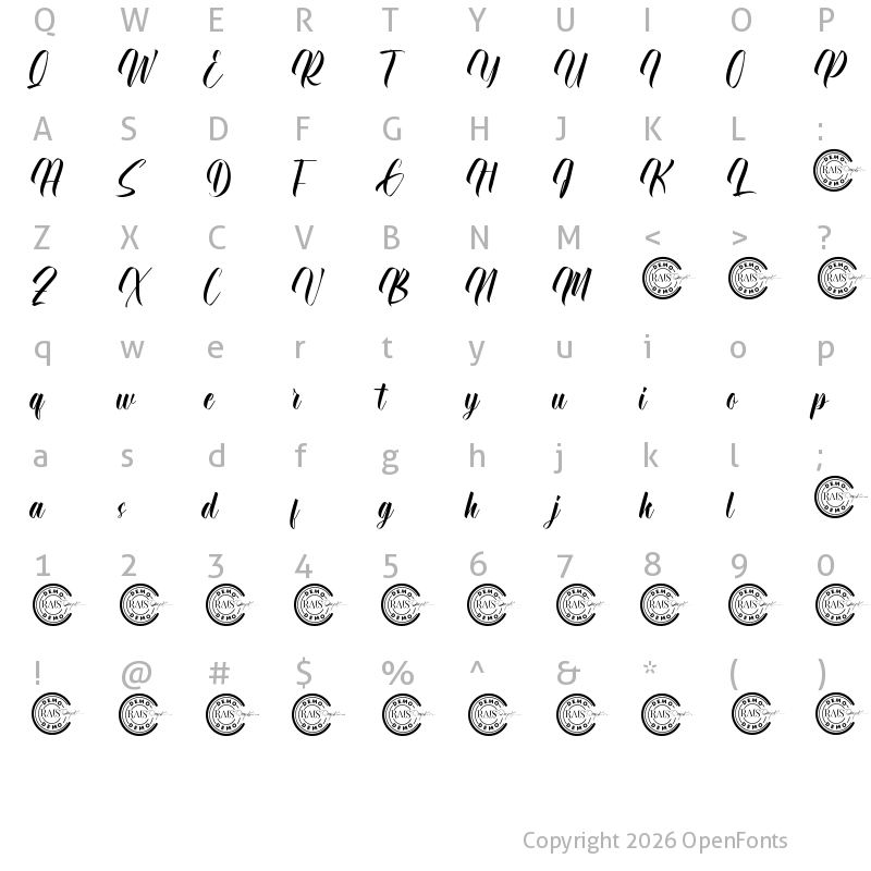 Character Map of Cinemation Demo Regular
