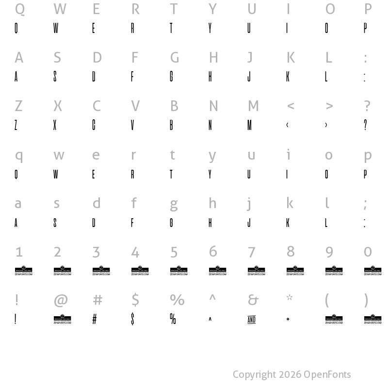 Character Map of Cinematografica Light