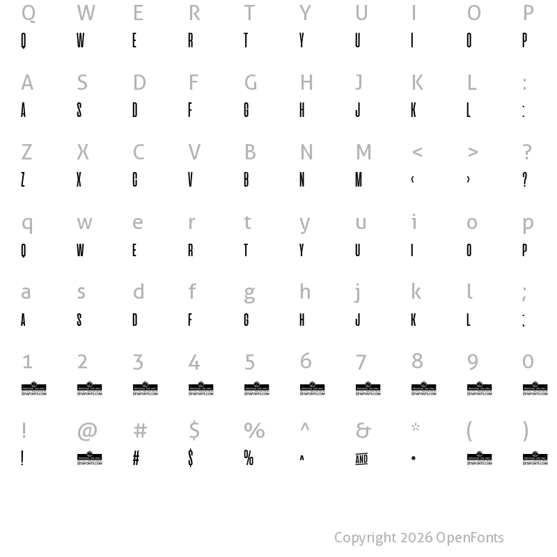 Character Map of Cinematografica Regular