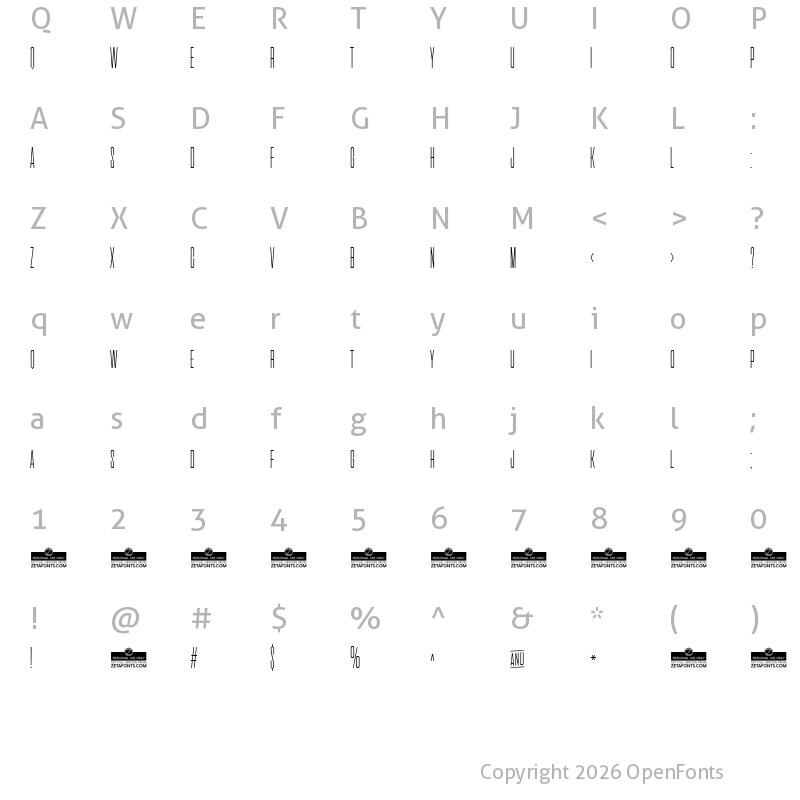 Character Map of Cinematografica Thin