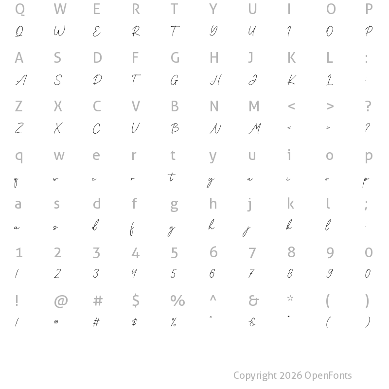 Character Map of Cinthya Regular