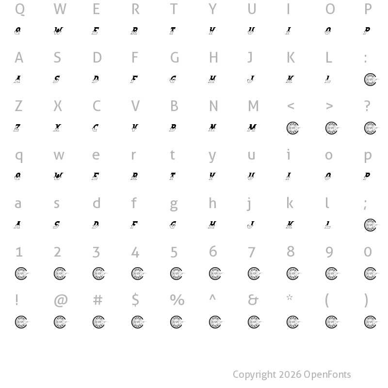Character Map of Circus Fun Demo Italic