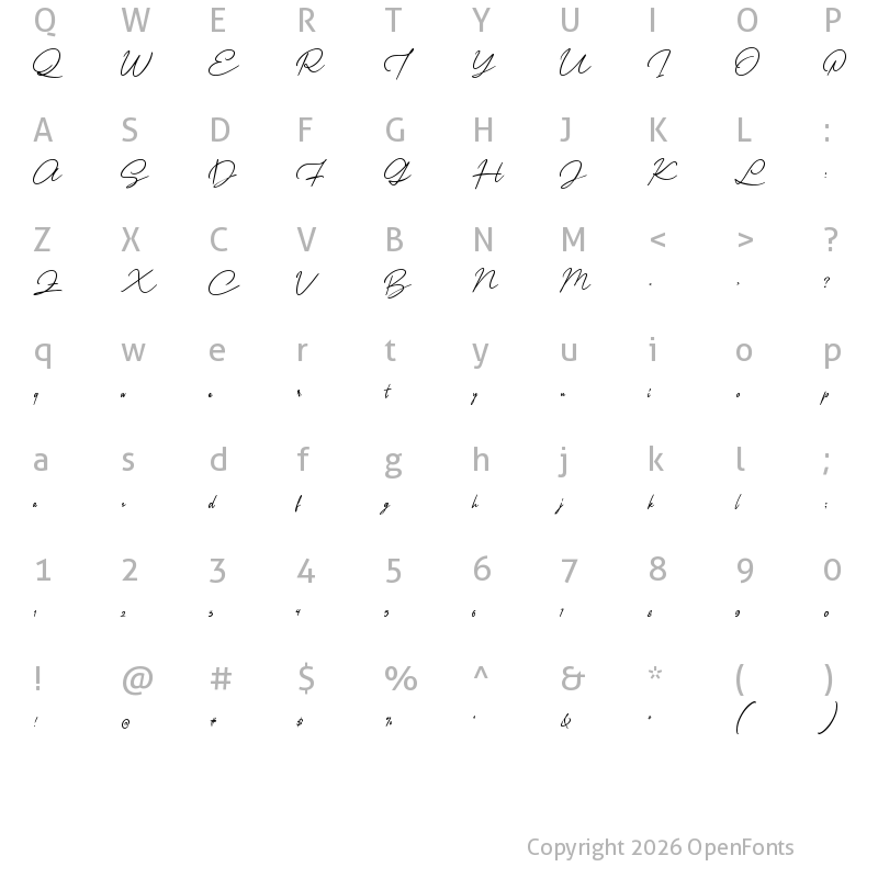 Character Map of Citanya Script demo Regular