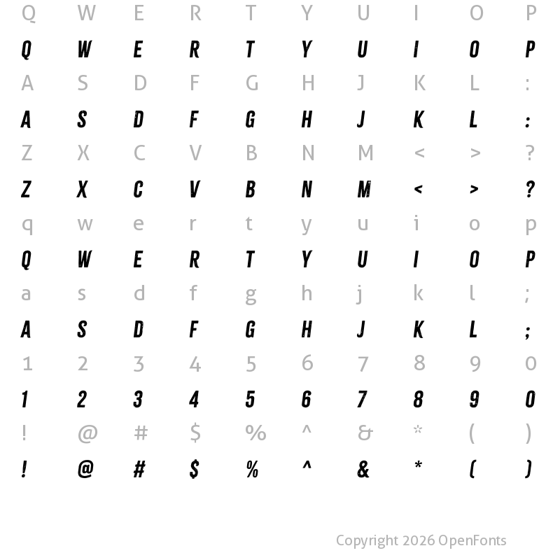Character Map of Citrus Gothic Italic