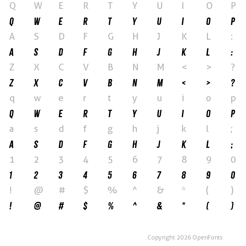 Character Map of CitrusGothicSolid-Italic Regular