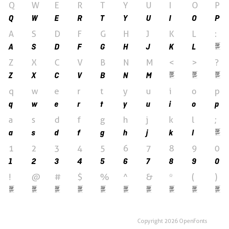 Character Map of Ciutadella TRIAL Bold Italic