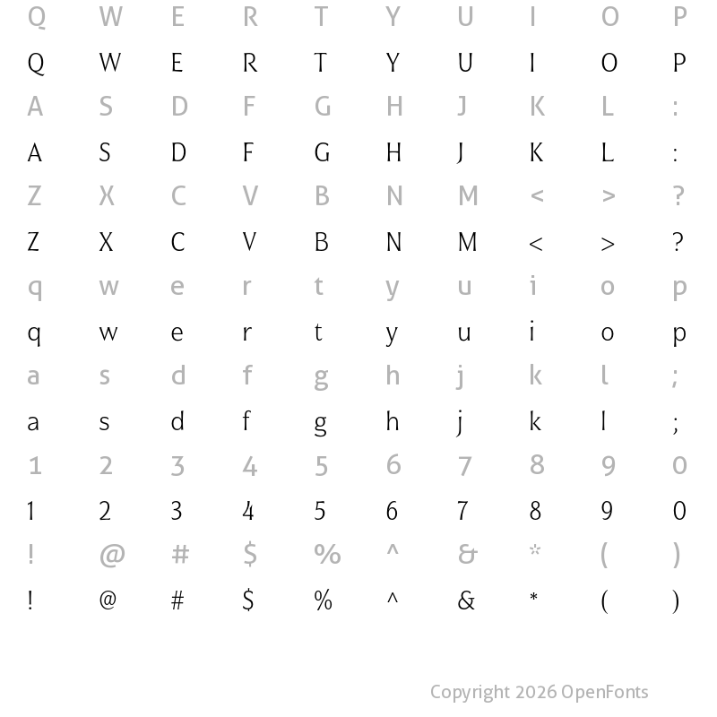 Character Map of Civane Cond Thin