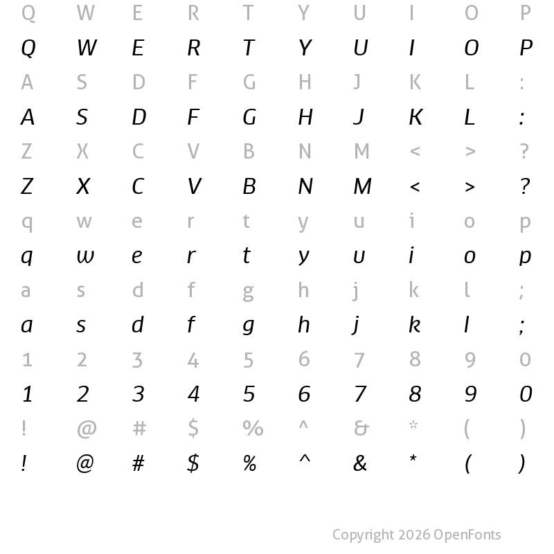 Character Map of Clan Pro News Italic