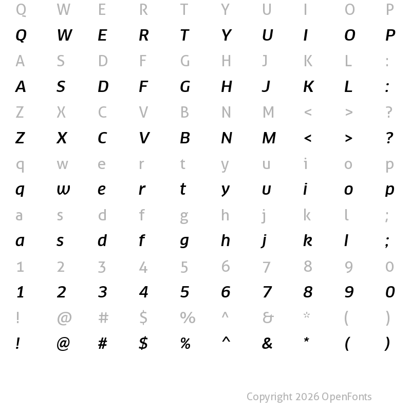 Character Map of ClanW04-MediumItalic Regular