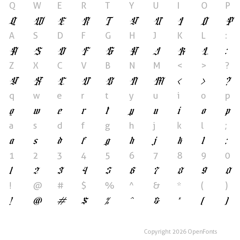 Character Map of Classic rock band Italic