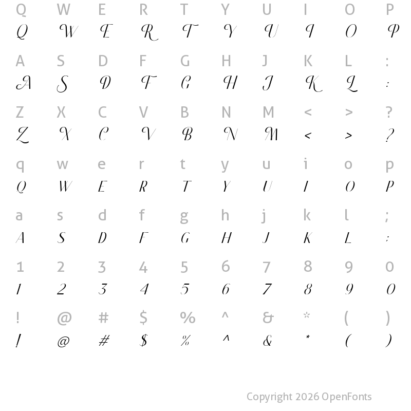 Character Map of Classy Brune Italic