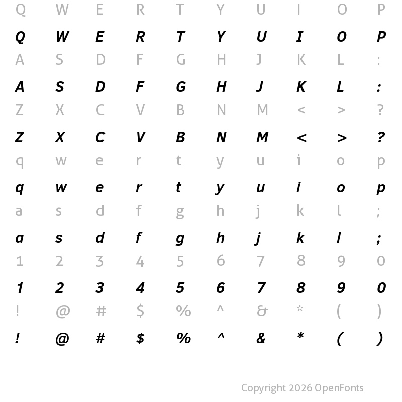 Character Map of Clear Sans Bold Italic