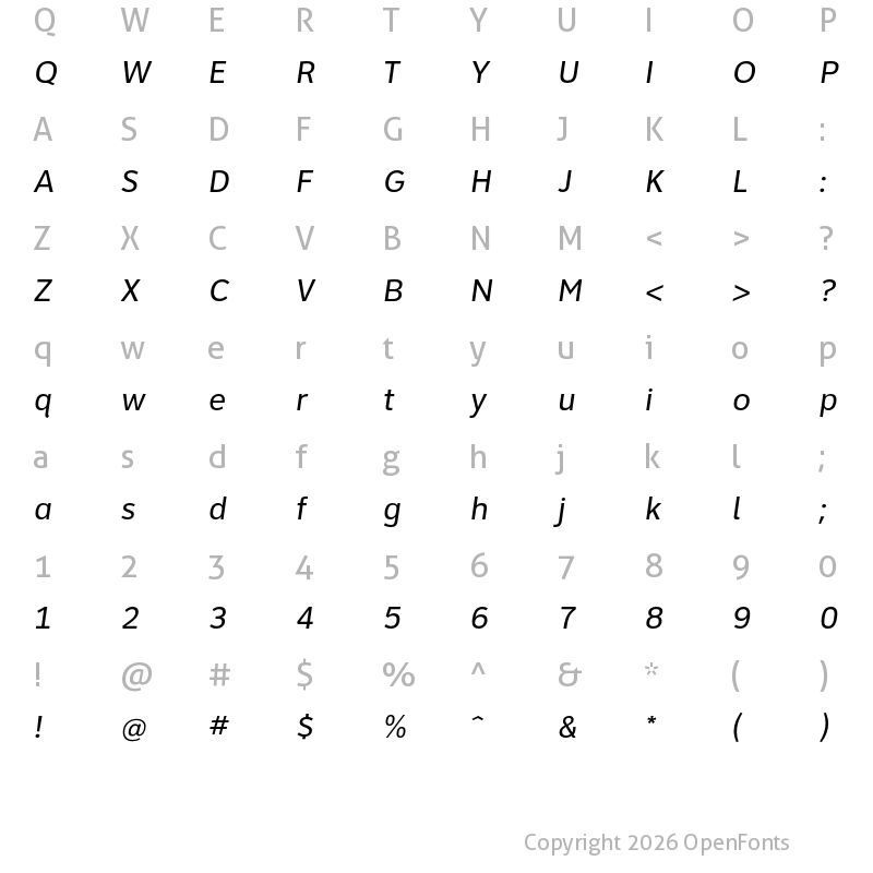 Character Map of ClearviewATT Book Italic