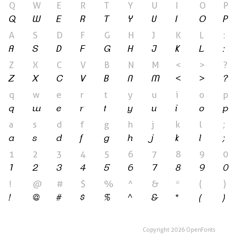 Character Map of ClementePDah BookItalic