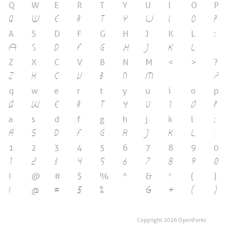 Character Map of CLiCHE 21 Italic