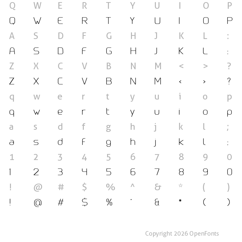 Character Map of Clipangle ExtraLight
