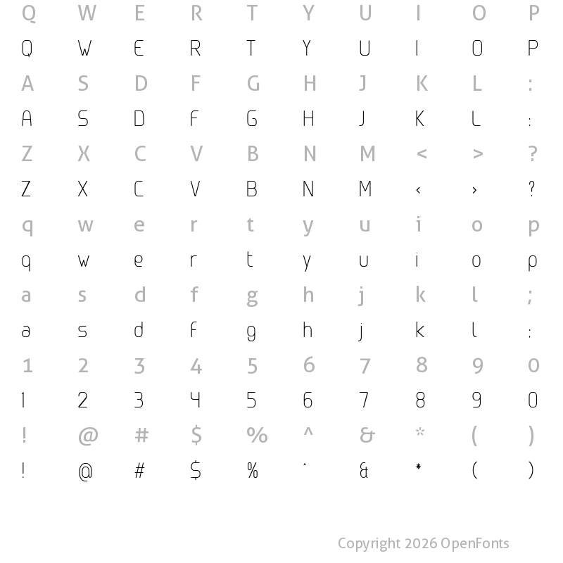 Character Map of Clipangle ExtraLight Condensed