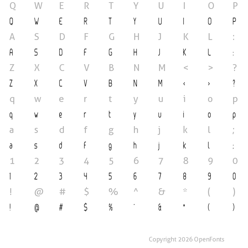 Character Map of Clipangle Light Condensed