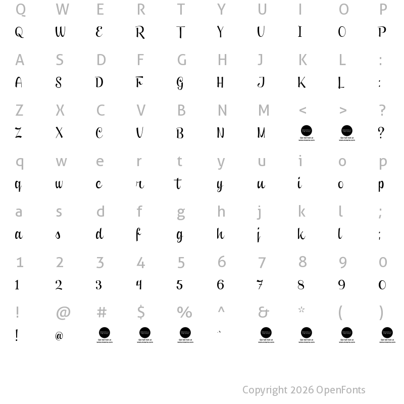 Character Map of Clipper Script Fat (Personal Use) Regular