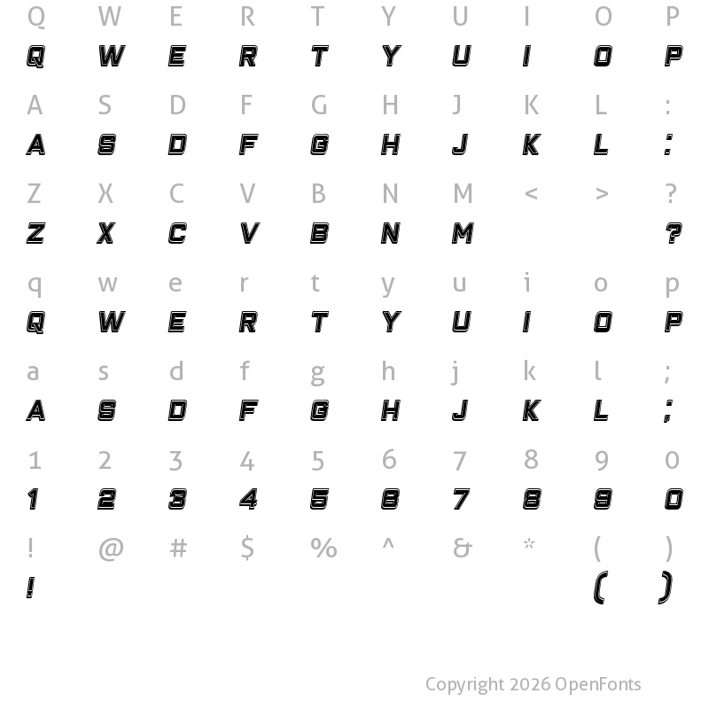 Character Map of Closeness Outline Filled Italic