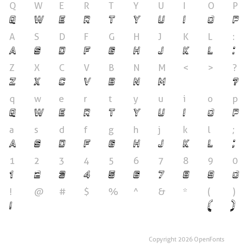 Character Map of Closeness Outline Gradient Italic