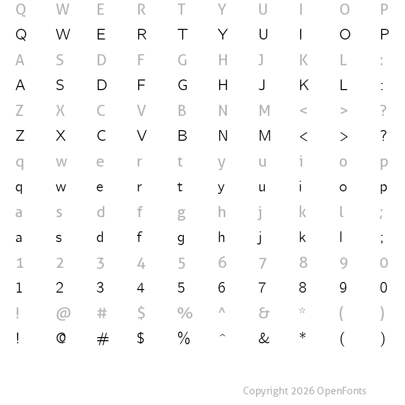 Character Map of CMU Bright Roman