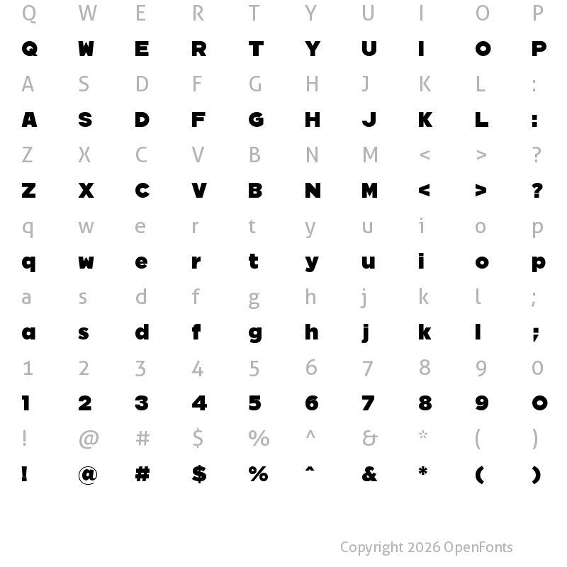 Character Map of CN 2012 Bold