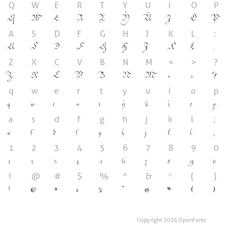 Character Map of C?ntgen Kanzley Aufrecht Regular
