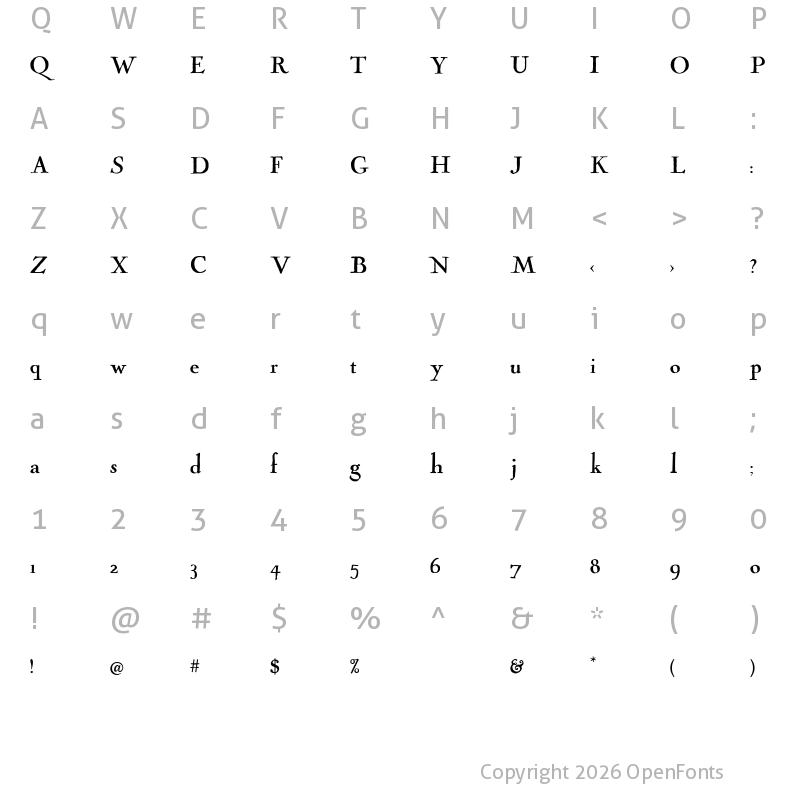 Character Map of Cock Regular