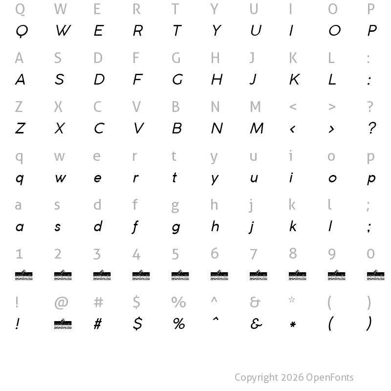 Character Map of Coco Gothic Italic