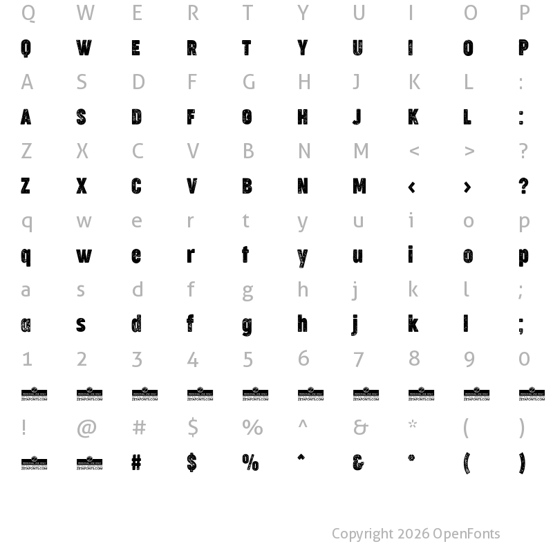 Character Map of Cocogoose Compressed Trial Letterpress