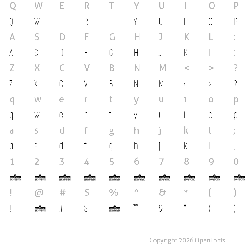 Character Map of Cocogoose Compressed Trial Thin
