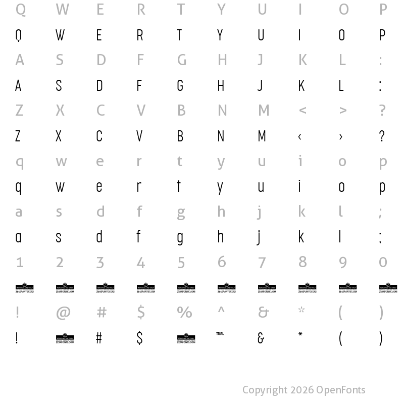 Character Map of Cocogoose Compressed Trial UltraLight