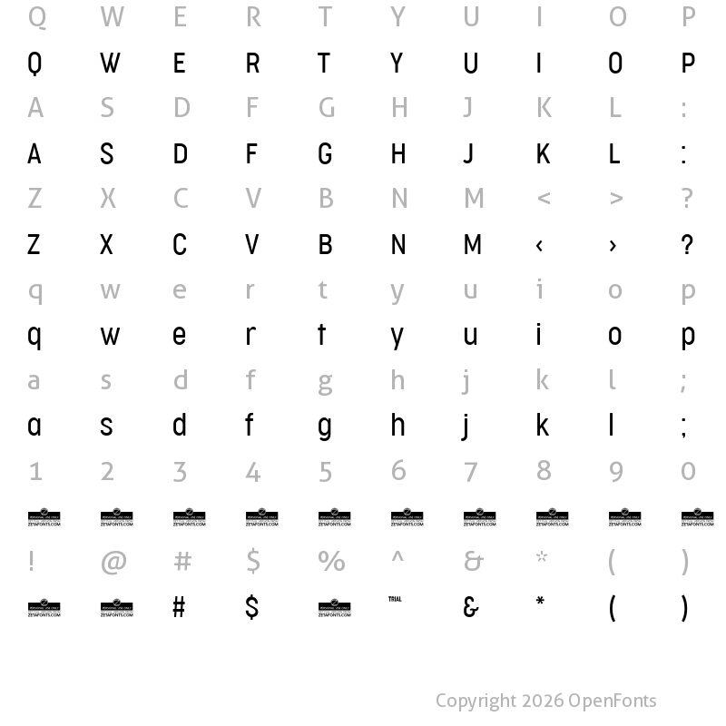 Character Map of Cocogoose Condensed Trial Light