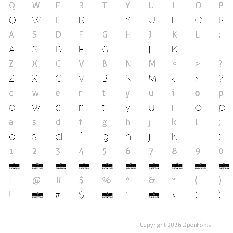 Character Map of Cocogoose Pro Thin