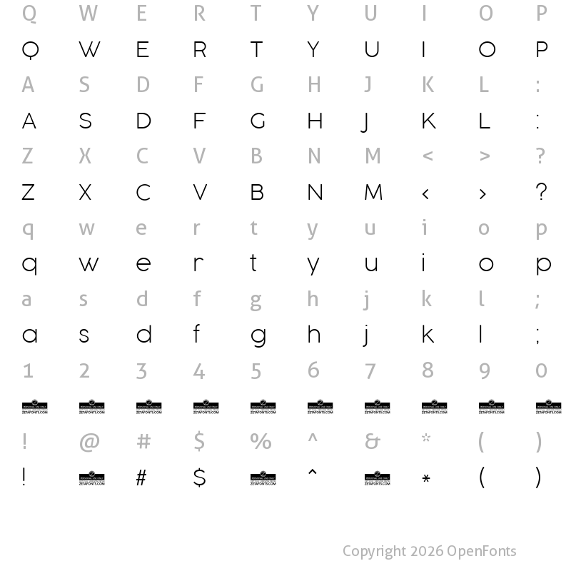 Character Map of Cocogoose Pro UltraLight