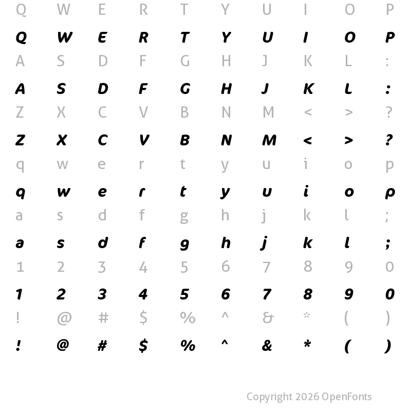 Character Map of Cocon W04 Bold Italic