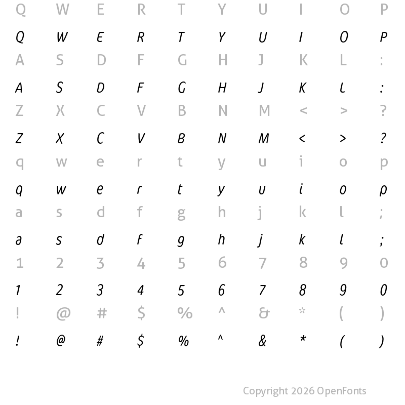 Character Map of CoconPro LightItaCond