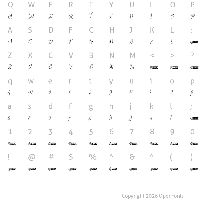 Character Map of Coconut Movie Demo Italic