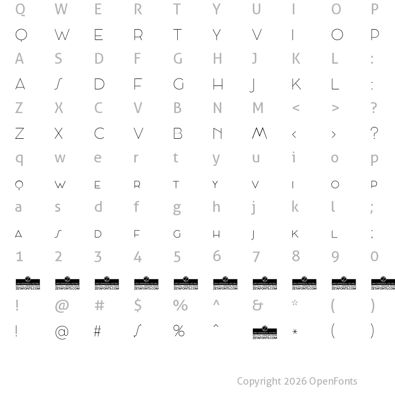 Character Map of Cocosignum Maiuscoletto UltraLight