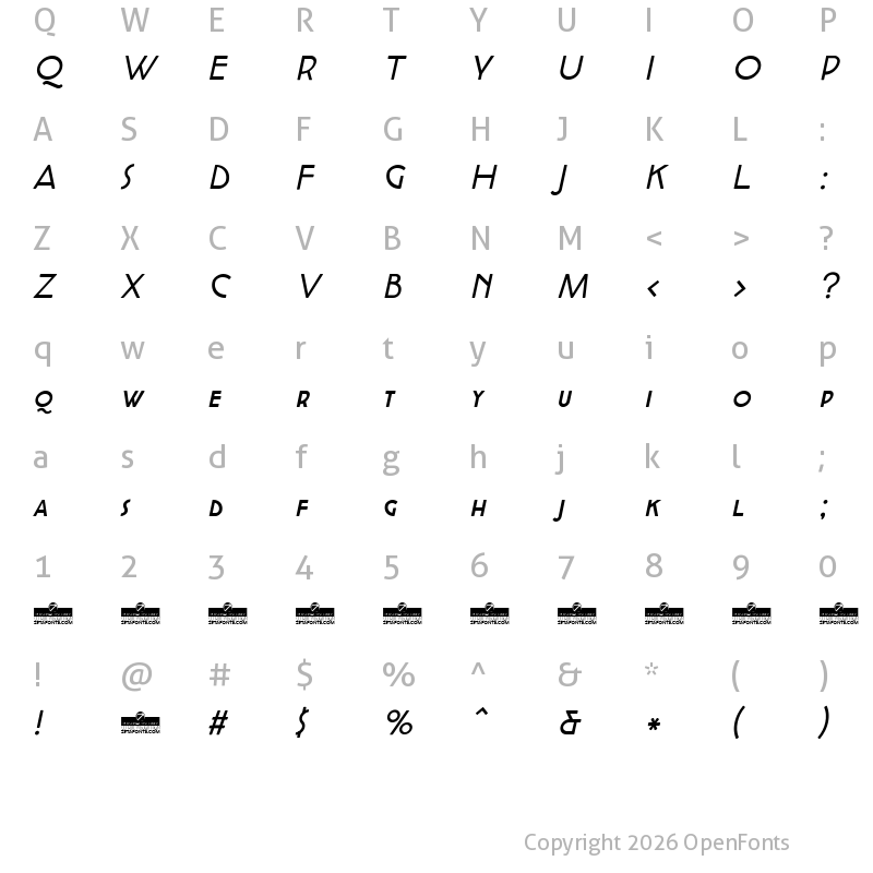 Character Map of Cocotte Alternate Italic