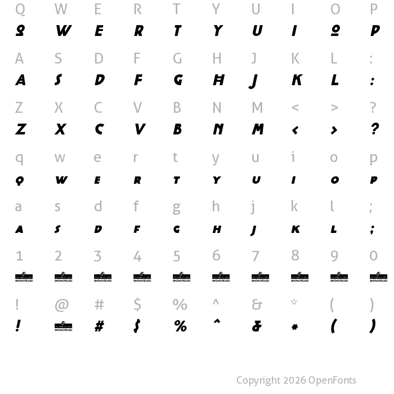 Character Map of Cocotte Heavy Italic