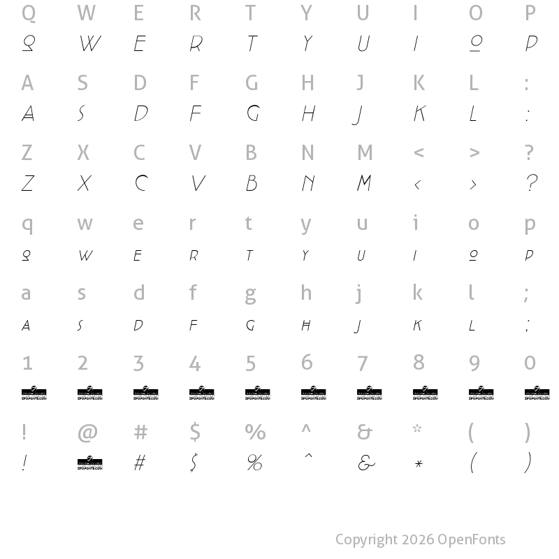 Character Map of Cocotte UltraLight Italic